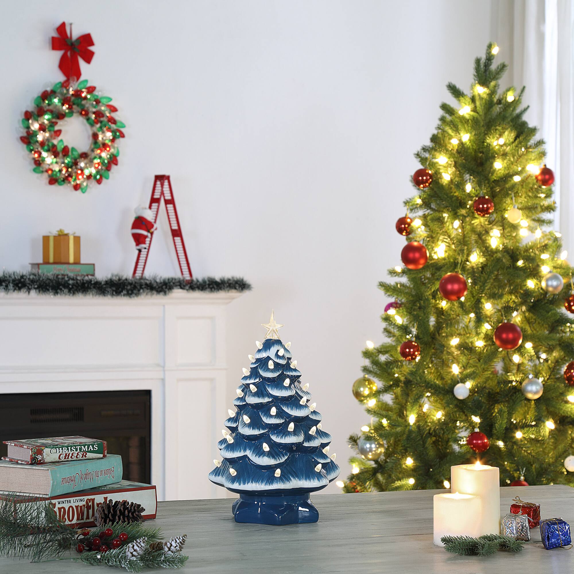 Mr. Christmas 14" Blue with White Bulbs Nostalgic Ceramic Tree